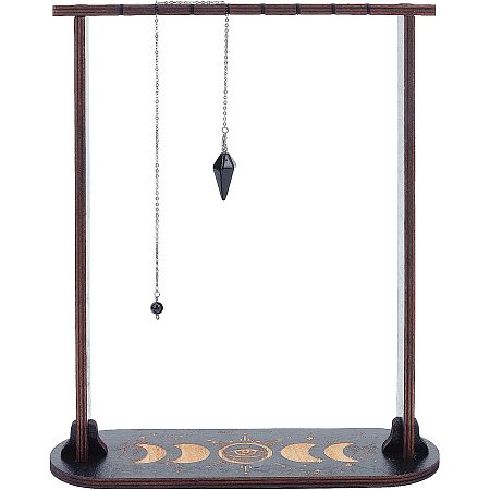 CREATCABIN Moon Phase Pendulum Display Stand Holder Wooden Crystal Display Shelf with Obsidian Crystal Black Divination Dowsing Witch Stuff for St1s Crystal Rocks Necklace Decor 11.81x3.15x0.98 Inch