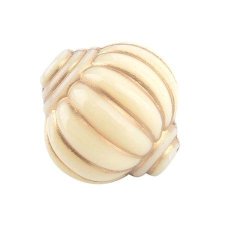 NBEADS 402pcs/500g Ridged Lantern Plating Acrylic Loose Beads Cream with Golden Metal Enlaced for DIY Crafts Making, Beige, 14x14mm, Hole: 2mm