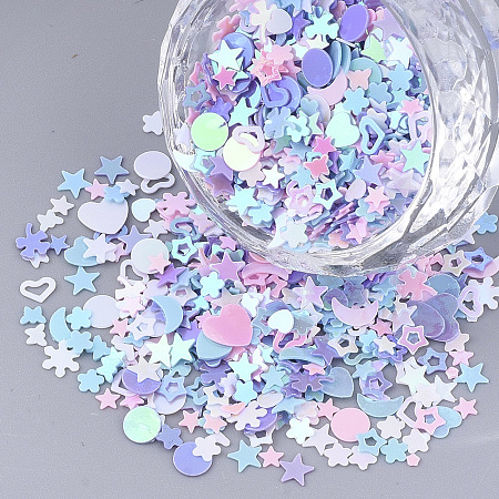 Honeyhandy Ornament Accessories, PVC Plastic Paillette/Sequins Beads, No Hole/Undrilled Beads, Mixed Shapes, Mixed Color, 1.5~6.5x1.5~8x0.4~0.7mm