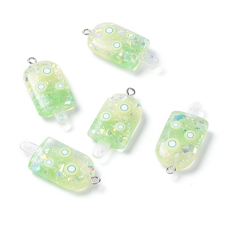 ARRICRAFT Resin Pendants, with Platinum Tone Iron Loop, Imitation Food, Ice-lolly with Fruit, Yellow Green, 37x16.5x17.5mm, Hole: 2mm