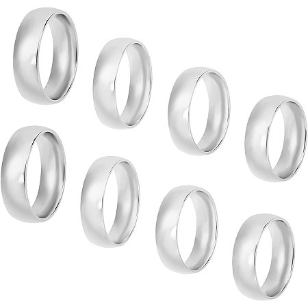 UNICRAFTALE 8pcs 4 Sizes Stainless Steel Finger Rings Fashion Midi Rings Comfort Fit Size 6/7/8/9 Rings 6mm Wide Simple Smooth Finger Rings Set Plain Band Rings Knuckle Rings