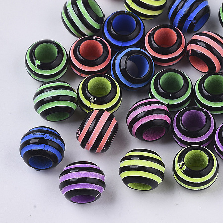 Arricraft Spray Painted Acrylic European Beads, Large Hole Beads, Rondelle with Stripe, Mixed Color, 9.5x7.5mm, Hole: 4.5mm, about 1560pcs/500g