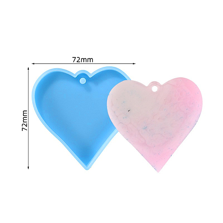 Honeyhandy Heart DIY Pendant Silicone Molds, for Keychain Making, Resin Casting Molds, For UV Resin, Epoxy Resin Jewelry Making, Cornflower Blue, 72x72x9mm