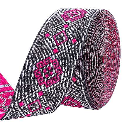 Ethnic Style Embroidery Polyester Ribbon, Garment Accessories, Floral Pattern, Hot Pink, 33mm