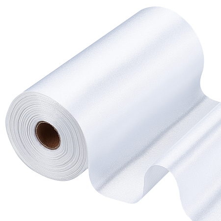 GORGECRAFT 6 Inch x 27 Yards Wide Satin Ribbon, Double Sided Polyester Satin Ribbon Solid Fabric Ribbon for Gift Wrapping Grand Opening Chair Sash Bouquet Bow Making Wedding Party Decoration (White)