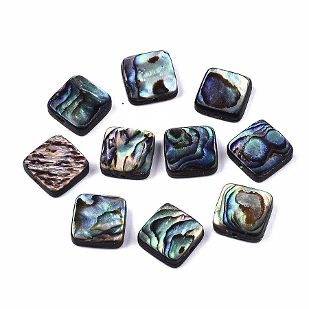 Honeyhandy Natural Abalone Shell/Paua Shell Beads, Square, Colorful, 10x10x3.5mm, Hole: 1mm