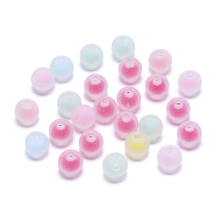 Arricraft Transparent Acrylic Beads, Frosted, Bead in Bead, Round, Mixed Color, 8x7.5mm, Hole: 2mm, about 100pcs/bag
