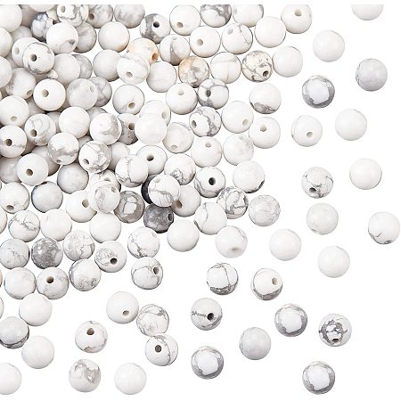 OLYCRAFT 164 Pcs Natural Howlite Beads White 4mm Round Gemstone Loose Energy Stone Healing Beads Spacer Beads for Bracelet Necklace Jewelry Making and DIY Craft