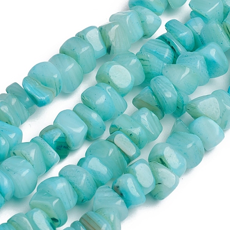 ARRICRAFT Shell Beads Strands, for Jewelry Making, DIY Crafts, Dyed, Nuggets, Turquoise, 6.2x6.2x1.3mm, Hole: 0.8mm, about 107pcs/strand, 15.16 inches(38.5cm)