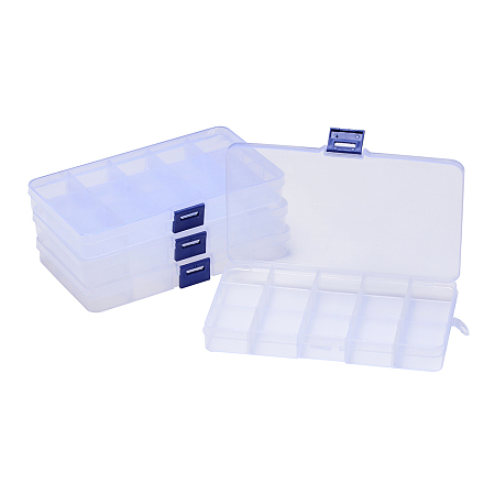 Honeyhandy Plastic Bead Storage Containers, Adjustable Dividers Box, Removable 15 Compartments, Rectangle, Clear, 19x10.2x2.2cm