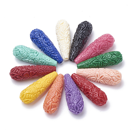 Synthetic Coral Beads, Dyed, Teardrop, Mixed Color, 27~28x10~11mm, Hole: 1.5mm