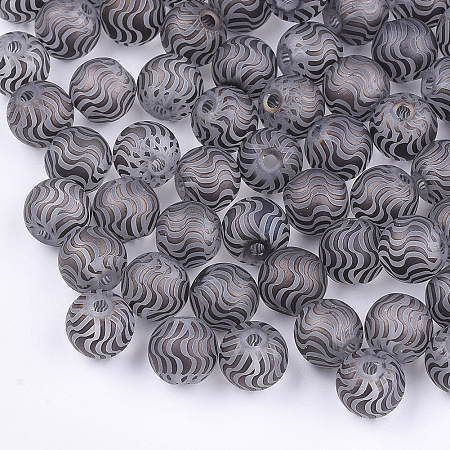 Honeyhandy Electroplate Glass Beads, Frosted, Round with Wave Pattern, Coconut Brown, 8~8.5mm, Hole: 1.5mm