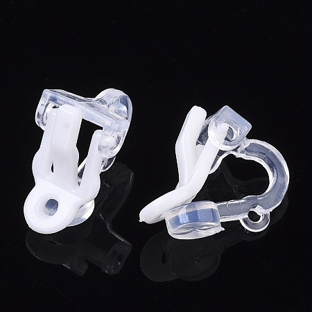 Honeyhandy Plastic Clip-on Earring Findings, White, 14x9x13mm