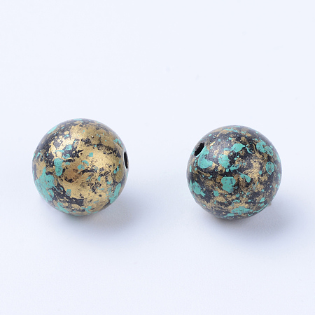 Honeyhandy Antique Style Acrylic Beads, Round, Antique Bronze, 11~12mm, Hole: 1.5mm
