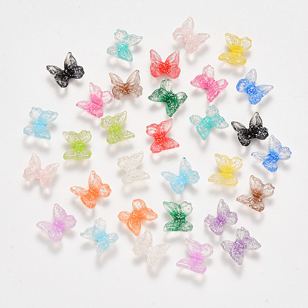 Honeyhandy 3D Resin Cabochons, with Glitter Powder, Butterfly, Mixed Color, 6.5x7x3.5mm