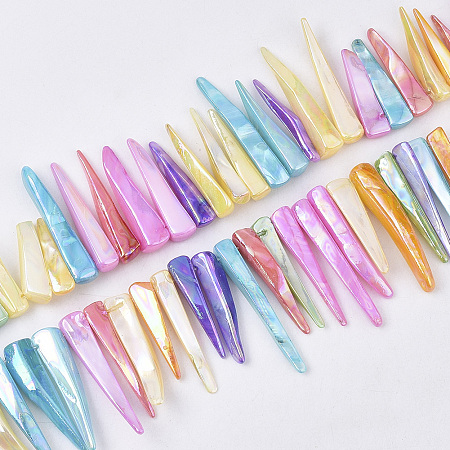 Nbeads Freshwater Shell Beads Strands, for DIY Craft Jewelry Making, AB Color Plated, Dyed, Tusk Shape, Mixed Color, 19x4x3mm, Hole: 1mm; about 58 pcs/Strand, 14.37''(36.5 cm)