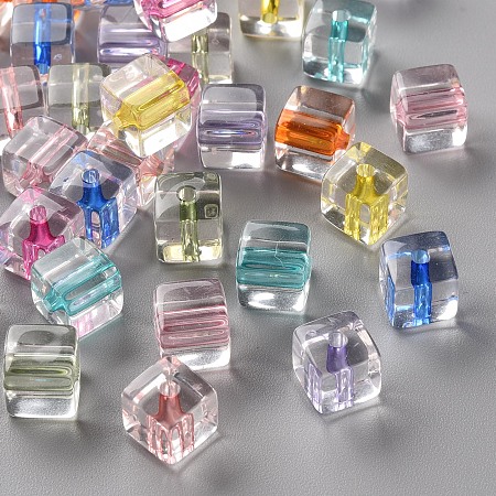Honeyhandy Transparent Acrylic Beads, Cube, Mixed Color, 8x7.5x7.5mm, Hole: 1.8mm