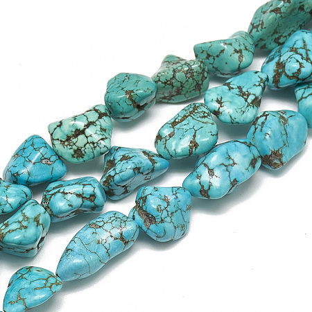Synthetic Turquoise Beads Strands, Nuggets, Medium Turquoise, 4~26x8~18x4~14mm, Hole: 1mm, about 20~26pcs/strand, 16.3 inch