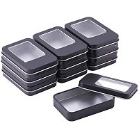 BENECREAT 10 Pack 3.5x2.5 Rectangle Metal Tin Cans Black Tin-Plated Box with Small Clear Window for Gifts Party Favors and Other Accessories