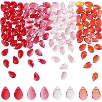 AHANDMAKER 120Pcs Teardrop Czech Glass Beads, 4 Colors Clear Crystal Beads with Glitter Gold Powder Waterdrop Loose Pendants Beads for Valentine's Day DIY Jewelry Making, Red&Orange