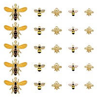 20Pcs 4 Style Alloy Rhinestone Pendants, with Enamel, Hornet & Bee & Bumblebee, Golden, Mixed Color, 10x15mm, 5pcs/style