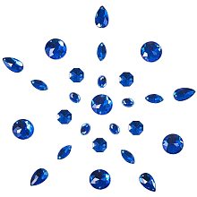 PandaHall Elite 100 pcs 5 Shapes Acrylic Sew on Rhinestones, Blue Half Round/Oval/Drop/Horse Eye Faceted Flatback Crystal Buttons Gems for Clothing Wedding Dress Decoration