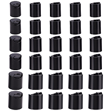 BENECREAT 30Pcs 3 Style PP Plastic Press Caps, Replacement Disc Top, Dispensing Lotion Bottle Closure, Column, Black, 20.5~26.5x22~27mm, Inner Diameter: 18~24.5mm, 10pcs/style