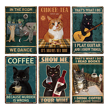 GLOBLELAND 6Pcs Vintage Metal Cat Tin Sign Plaque Poster 8×12inch Retro Metal Wall Decorative Tin Signs for Home Kitchen Bar Coffee Shop Club Restaurant Decoration