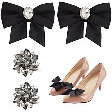 NBEADS 4 Pcs 2 Styles Black Bow Shoe Clip, Rhinestone Flower Shoe Clip Detachable Shoes Buckle Wedding Bridal Shoe Charm for Prom Party Shoe Decoration Buckle Accessories