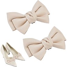 PandaHall Elite Removable Shoe Clips, 2pcs Leather Bow Shoe Clips Shoe Jewelry Clips Elegant Wedding Party Shoe Buckle Vintage Glamour Bows Ornaments for Bag Clothing Hair Accessories, Almond Color