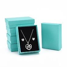 Honeyhandy Cardboard Gift Box Jewelry  Boxes, for Necklace, Earrings, with Black Sponge Inside, Rectangle, Medium Turquoise, 9.2x7x2.7cm