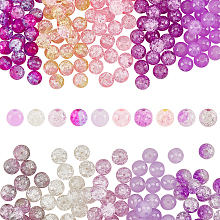 PandaHall Elite 300Pcs 10 Color Baking Painted Crackle Glass Bead Strands, Two Tone, Round, Purple, 8mm, Hole: 1.3~1.6mm, 30Pcs/color