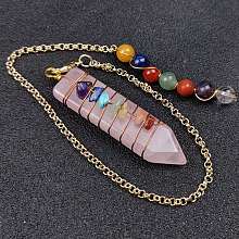 Honeyhandy Natural Rose Quartz & Mixed Stone Braided Bullet Dowsing Pendulum Pendant Decorations, Chakra Yoga Theme Jewelry for Home Display, 48~52mm