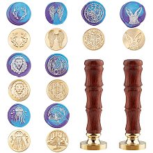 CRASPIRE Wax Seal Stamp Heads Set 8PCS Vintage Sealing Wax Stamps with 2PCS Bamboo Wood Handles 25mm Round Removable for Wedding Invitation(Antler Lion Clock Book Rabbit Wing Jellyfish Astrolabe)