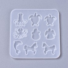 Honeyhandy Silicone Molds, Cabochon & Pendants Resin Casting Molds, For UV Resin, Epoxy Resin Jewelry Making, Mixed Shapes, Octopus & Turtle & Angel & Dolphin & Horse, White, 95x90x4mm, Hole: 1.3mm