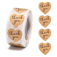 Honeyhandy 1 Inch Thank You Stickers, Self-Adhesive Kraft Paper Gift Tag Stickers, Adhesive Labels, Heart Shape, Tan, Heart: 25x25mm, 500pcs/roll