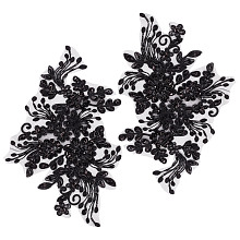 GORGECRAFT 2Pcs Pearl Flower Embroidery Lace Patches 3D Floral Black Floral Embroidered Sew on Appliques Lace Fabric Trimmings for Headpiece Clothing Bridal Accessories Supply Craft DIY