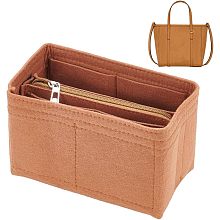 WADORN Felt Purse Organizer Insert, Felt Bag Organizer with Zipper Rectangle Purse Organizer Bag In Bag Multiple Compartments Tote Bag Insert Interior Shaper, 7.4x4.5x3.9 Inch, Camel