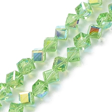 Electroplate Transparent Glass Beads Strands, Faceted, AB Color Plated, Diamond, Green, 9x8.5x8.5mm, Hole: 1.4mm, about 72pcs/strand, 24.80''(63cm)