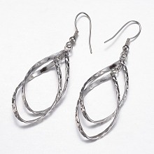 Honeyhandy 304 Stainless Steel Dangle Earrings, Hypoallergenic Earrings, teardrop, Stainless Steel Color, 63mm, Pin: 0.7mm