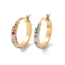 Honeyhandy 304 Stainless Steel Hoop Earrings, with Polymer Clay and Rhinestone, Ring, Golden, 16x15x3.5mm