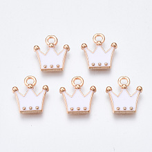 Honeyhandy Alloy Charms, Cadmium Free & Lead Free, with Enamel, Crown, Light Gold, Creamy White, 11.5x10.5x2mm, Hole: 1.5mm