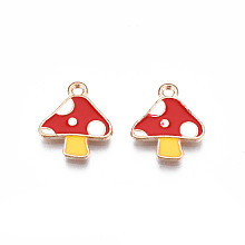 Honeyhandy Autumn Theme Alloy Enamel Charms, Cadmium Free & Lead Free, Mushroom, Crimson, 15x13x1.5mm, Hole: 1.5mm