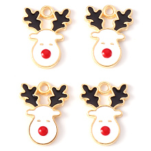 Honeyhandy Alloy Enamel Pendants, for Christmas, Christmas Reindeer/Stag, Light Gold, White, 17x13x2mm, Hole: 1.6mm