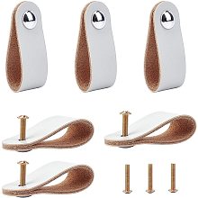 GORGECRAFT 6Pcs Leather Drawer Pull Leather Cabinet Handle Wardrobe Door Handle Pulls Knob with Screws for Closet Dresser Drawers Cabinet, Silver