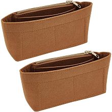 WADORN 2pcs Felt Purse Organizer Insert, Handbag Felt Organizer Tote Bag Divider Pocket Multi Pockets Compartments Zipper Inside Bag in Bag Organizer for Neverful Speedy, 3.9×7.4 Inch, Brown