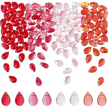 AHANDMAKER 120Pcs Teardrop Czech Glass Beads, 4 Colors Clear Crystal Beads with Glitter Gold Powder Waterdrop Loose Pendants Beads for Valentine's Day DIY Jewelry Making, Red&Orange