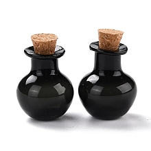 Honeyhandy Round Glass Cork Bottles Ornament, Glass Empty Wishing Bottles, DIY Vials for Pendant Decorations, Black, 1.8x2.1cm