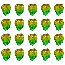 Autumn Theme Two-Tone Transparent Glass Charms, Leaf, Green Yellow, 13.5x10.5x3.5mm, Hole: 1.2mm