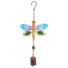 GORGECRAFT Dragonfly Wind Chime Metal Glass Music Wind Bell 14.2" Romantic Colorful Dragonfly Shaped Hanging Ornaments with Chime Gifts for Women Garden Patio Yard Party Indoor Outdoor Decorations